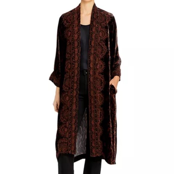 Johnny Was Maude Chocolate Velvet Embroidered Kimono Coat L NWT - Picture 1 of 4
